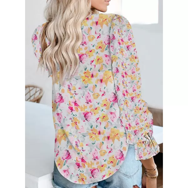 Dokotoo Women's Casual Boho Floral Printed V Neck Tops Drawstring Short Long Sleeve T Shirt Blouses