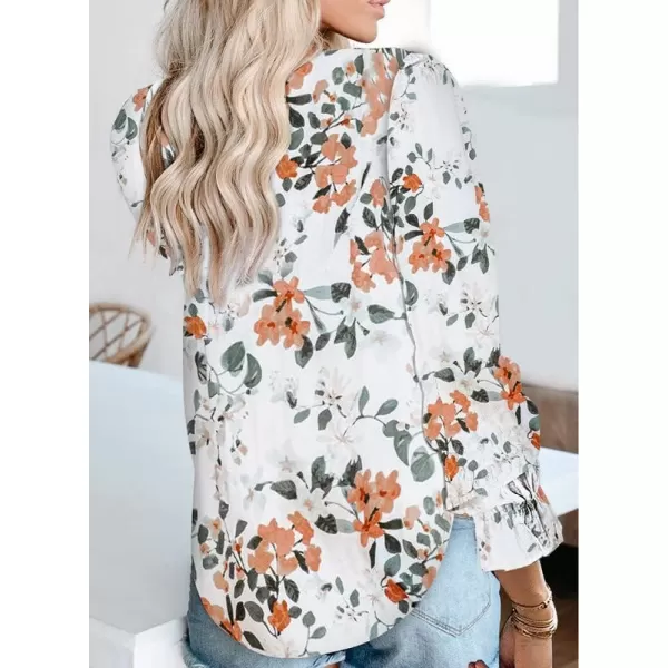 Dokotoo Women's Casual Boho Floral Printed V Neck Tops Drawstring Short Long Sleeve T Shirt Blouses