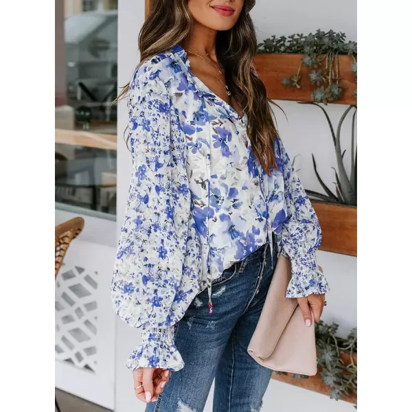Dokotoo Women's Casual Boho Floral Printed V Neck Tops Drawstring Short Long Sleeve T Shirt Blouses