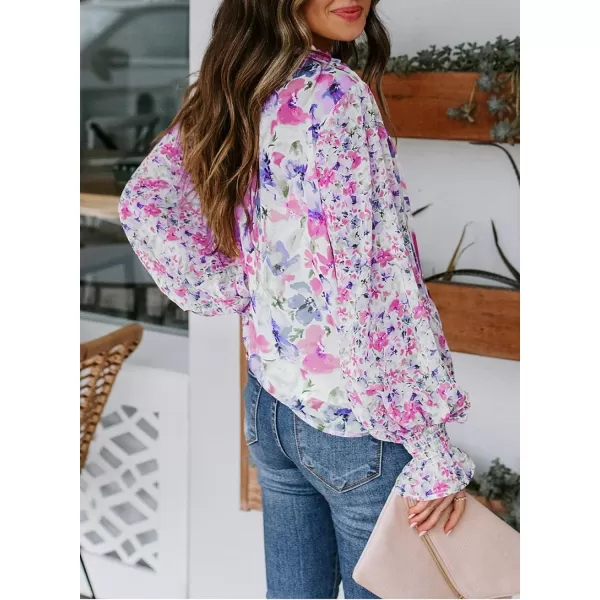 Dokotoo Women's Casual Boho Floral Printed V Neck Tops Drawstring Short Long Sleeve T Shirt Blouses