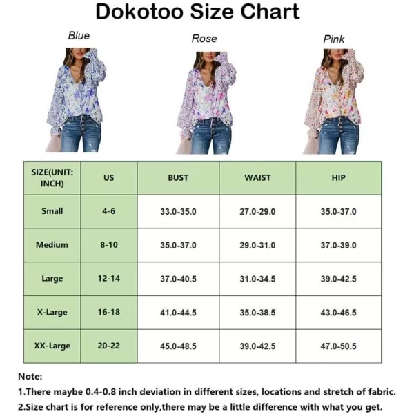 Dokotoo Women's Casual Boho Floral Printed V Neck Tops Drawstring Short Long Sleeve T Shirt Blouses