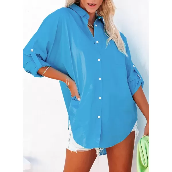 Dokotoo Womens Casual Button Down Shirts Long Sleeve Oversized Tunic Blouses Tops