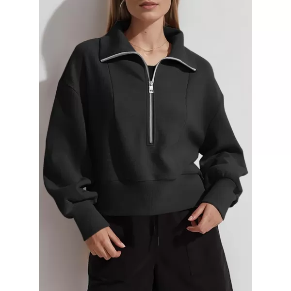 Dokotoo Women's Casual Half Zip Sweatshirts Long Sleeve Solid Color Cropped Pullover Jackets Coats