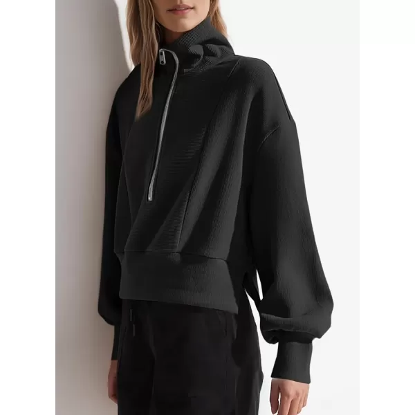Dokotoo Women's Casual Half Zip Sweatshirts Long Sleeve Solid Color Cropped Pullover Jackets Coats