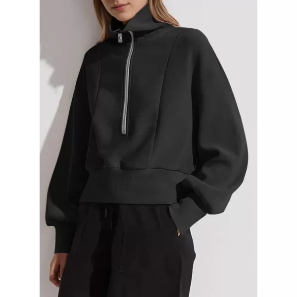Dokotoo Women's Casual Half Zip Sweatshirts Long Sleeve Solid Color Cropped Pullover Jackets Coats
