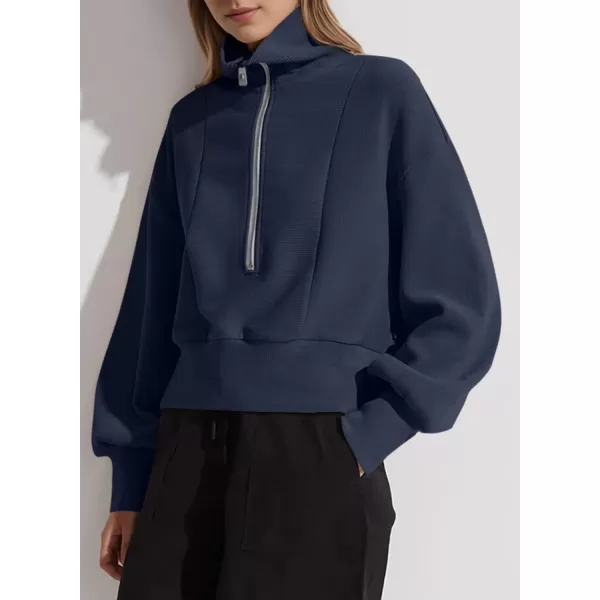 Dokotoo Women's Casual Half Zip Sweatshirts Long Sleeve Solid Color Cropped Pullover Jackets Coats