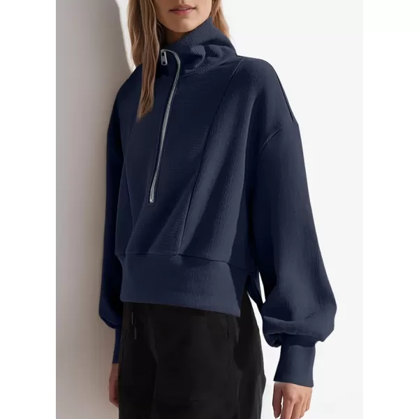 Dokotoo Women's Casual Half Zip Sweatshirts Long Sleeve Solid Color Cropped Pullover Jackets Coats