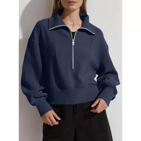 Dokotoo Women's Casual Half Zip Sweatshirts Long Sleeve Solid Color Cropped Pullover Jackets Coats