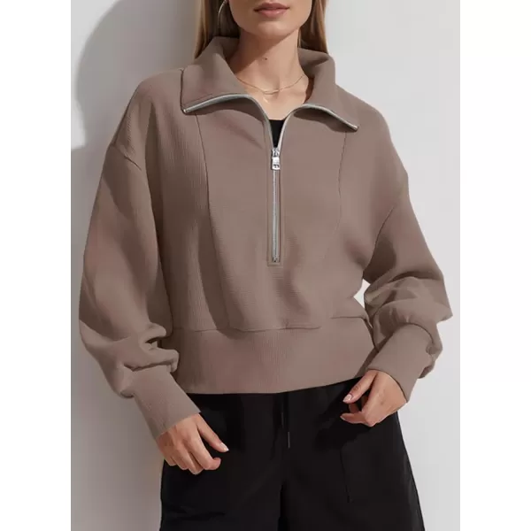 Dokotoo Women's Casual Half Zip Sweatshirts Long Sleeve Solid Color Cropped Pullover Jackets Coats