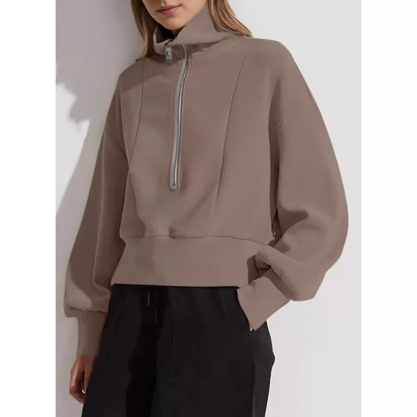 Dokotoo Women's Casual Half Zip Sweatshirts Long Sleeve Solid Color Cropped Pullover Jackets Coats