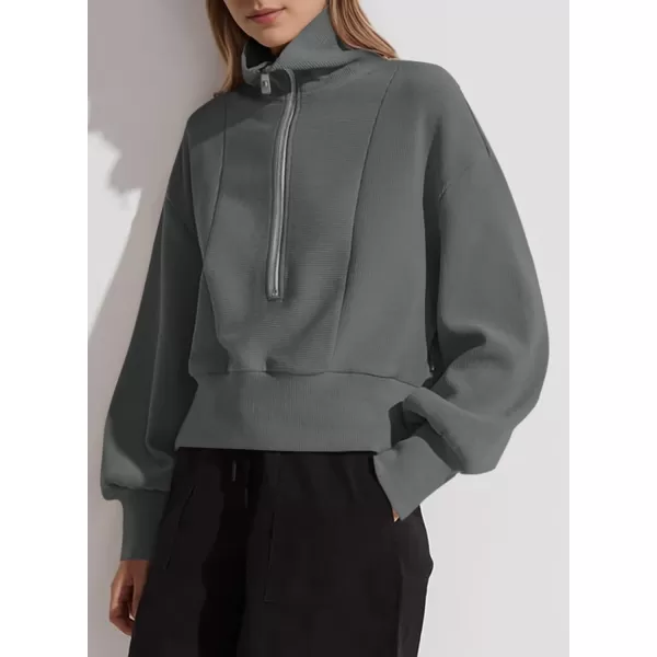 Dokotoo Women's Casual Half Zip Sweatshirts Long Sleeve Solid Color Cropped Pullover Jackets Coats