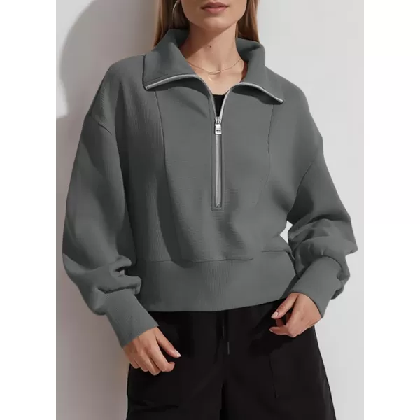 Dokotoo Women's Casual Half Zip Sweatshirts Long Sleeve Solid Color Cropped Pullover Jackets Coats