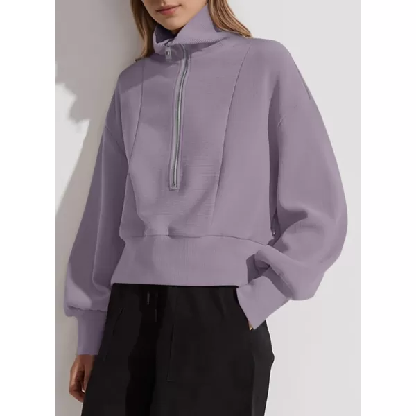 Dokotoo Women's Casual Half Zip Sweatshirts Long Sleeve Solid Color Cropped Pullover Jackets Coats