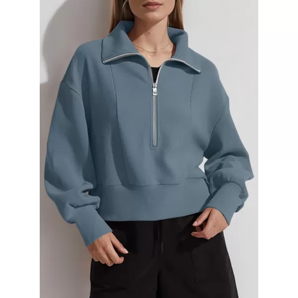 Dokotoo Women's Casual Half Zip Sweatshirts Long Sleeve Solid Color Cropped Pullover Jackets Coats