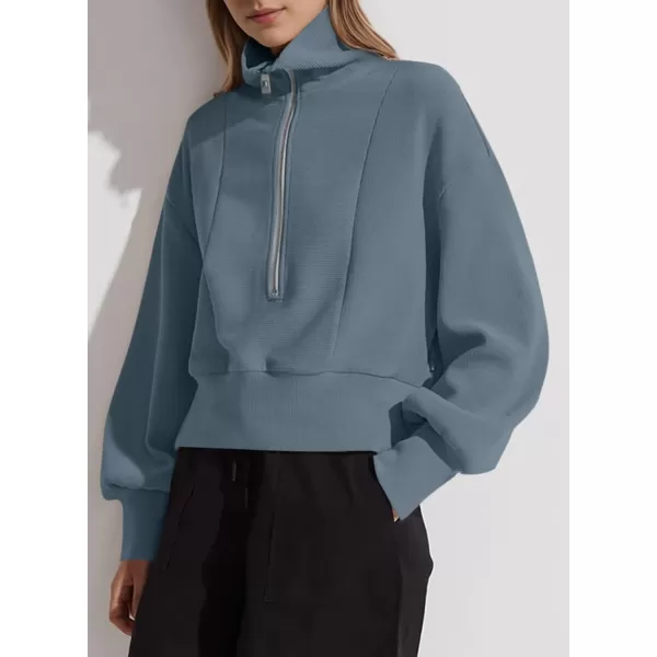 Dokotoo Women's Casual Half Zip Sweatshirts Long Sleeve Solid Color Cropped Pullover Jackets Coats