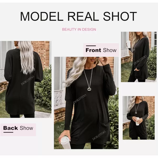 Dokotoo Womens Casual Long Sleeve Shirts Lightweight Sweatshirts Fashion Tunic Tops with Pockets