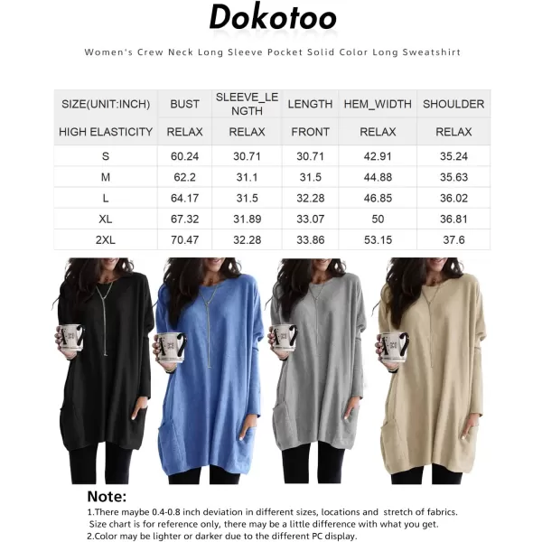 Dokotoo Womens Casual Long Sleeve Shirts Lightweight Sweatshirts Fashion Tunic Tops with Pockets