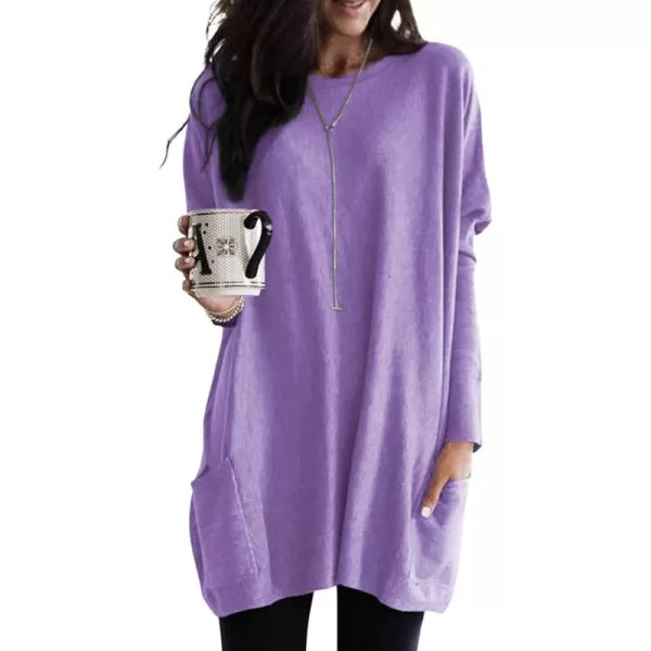 Dokotoo Womens Casual Long Sleeve Shirts Lightweight Sweatshirts Fashion Tunic Tops with Pockets