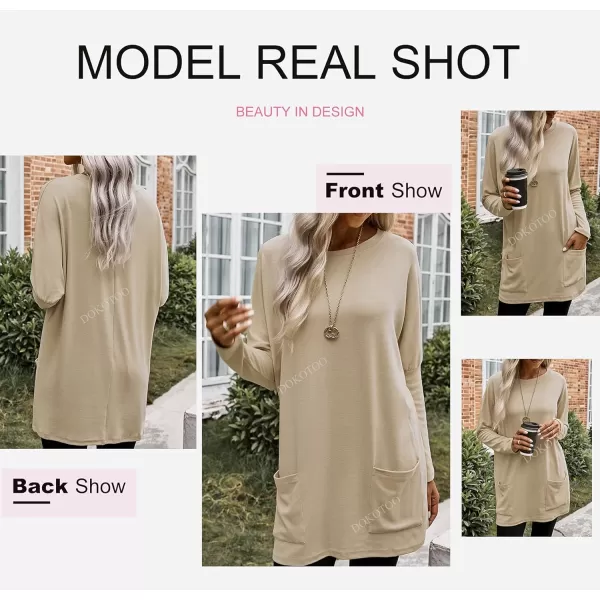 Dokotoo Womens Casual Long Sleeve Shirts Lightweight Sweatshirts Fashion Tunic Tops with Pockets