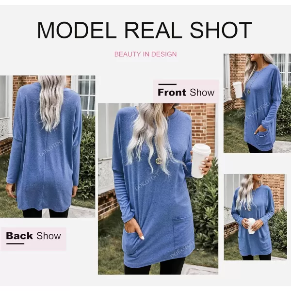 Dokotoo Womens Casual Long Sleeve Shirts Lightweight Sweatshirts Fashion Tunic Tops with Pockets