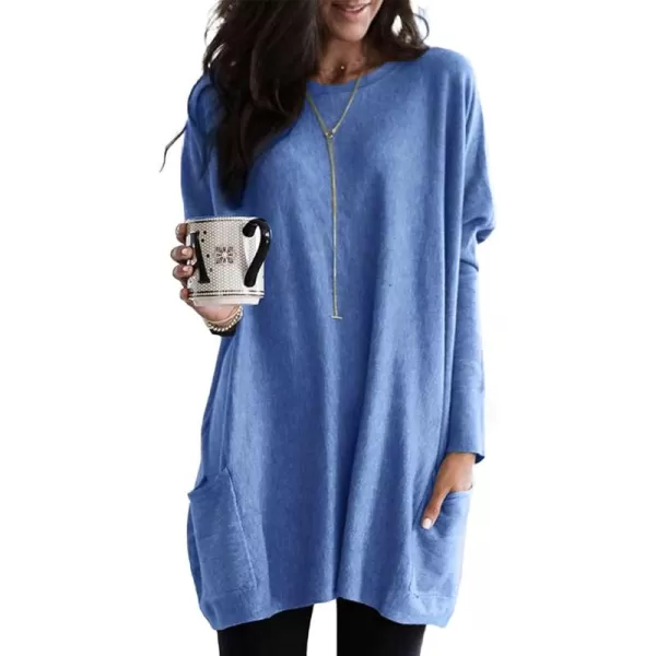 Dokotoo Womens Casual Long Sleeve Shirts Lightweight Sweatshirts Fashion Tunic Tops with Pockets