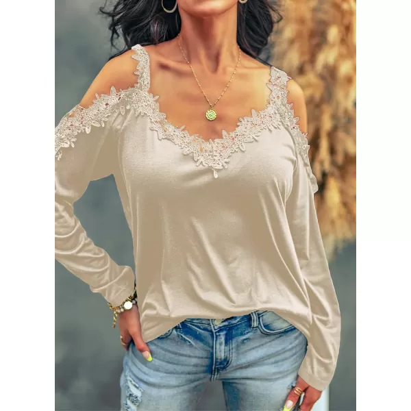 Dokotoo Women's Casual Loose Cold Shoulder Tops Halter Neck Hollowed Out Long Sleeve Shirts