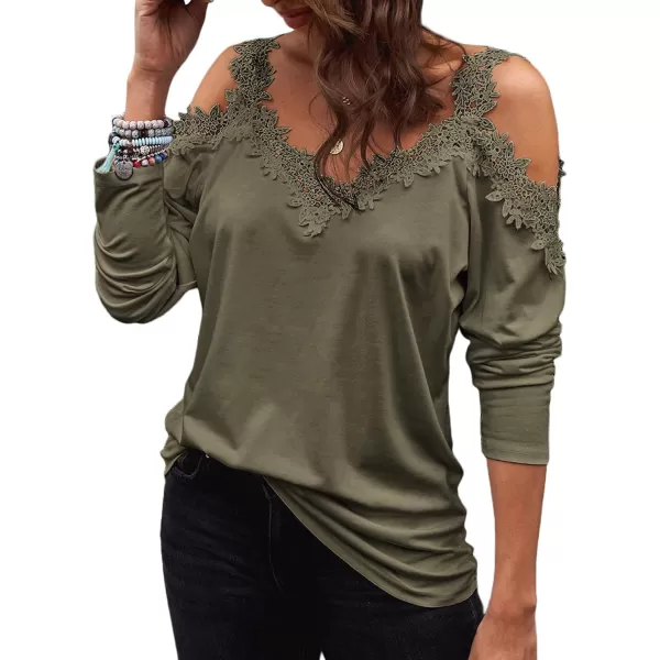 Dokotoo Women's Casual Loose Cold Shoulder Tops Halter Neck Hollowed Out Long Sleeve Shirts