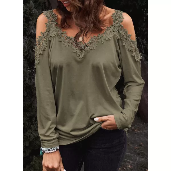 Dokotoo Women's Casual Loose Cold Shoulder Tops Halter Neck Hollowed Out Long Sleeve Shirts