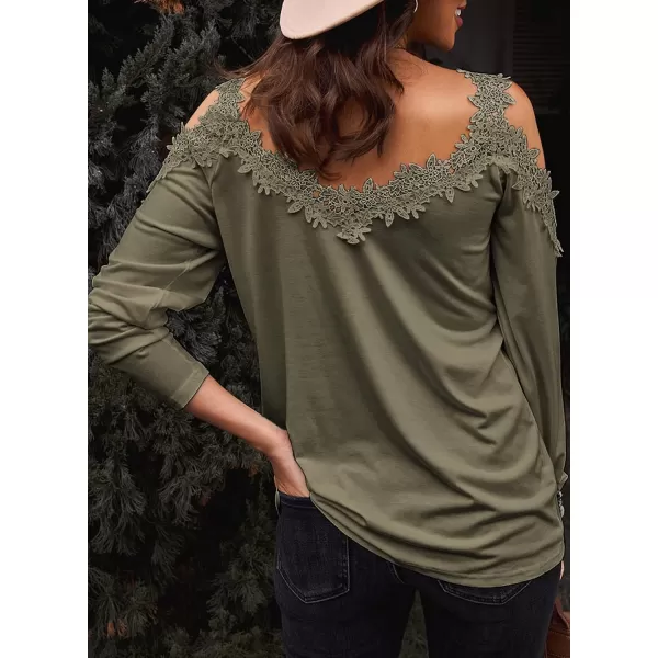 Dokotoo Women's Casual Loose Cold Shoulder Tops Halter Neck Hollowed Out Long Sleeve Shirts