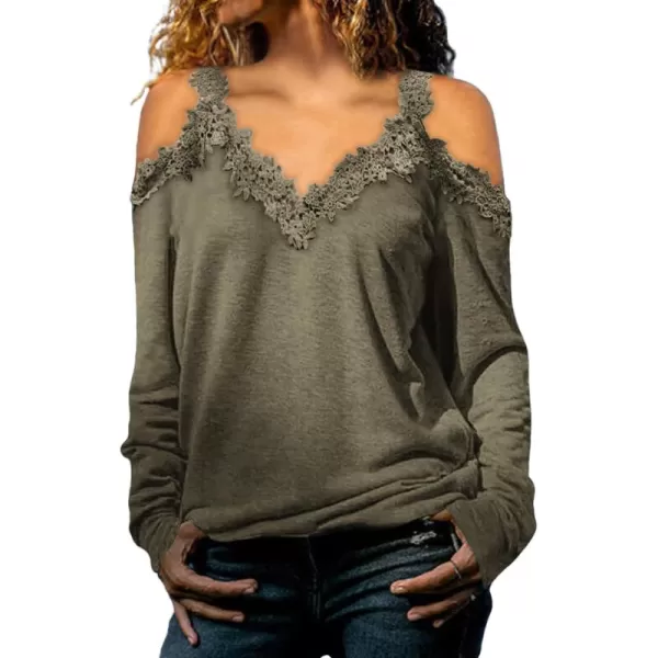 Dokotoo Women's Casual Loose Cold Shoulder Tops Halter Neck Hollowed Out Long Sleeve Shirts