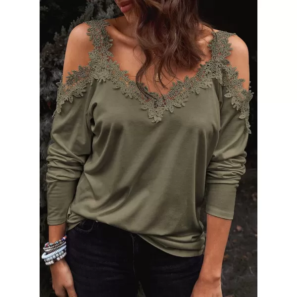 Dokotoo Women's Casual Loose Cold Shoulder Tops Halter Neck Hollowed Out Long Sleeve Shirts