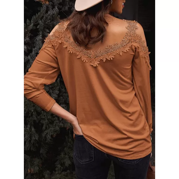 Dokotoo Women's Casual Loose Cold Shoulder Tops Halter Neck Hollowed Out Long Sleeve Shirts