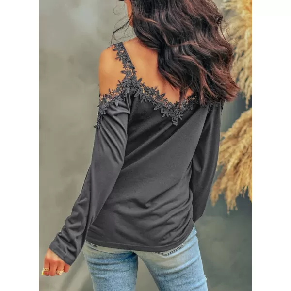 Dokotoo Women's Casual Loose Cold Shoulder Tops Halter Neck Hollowed Out Long Sleeve Shirts