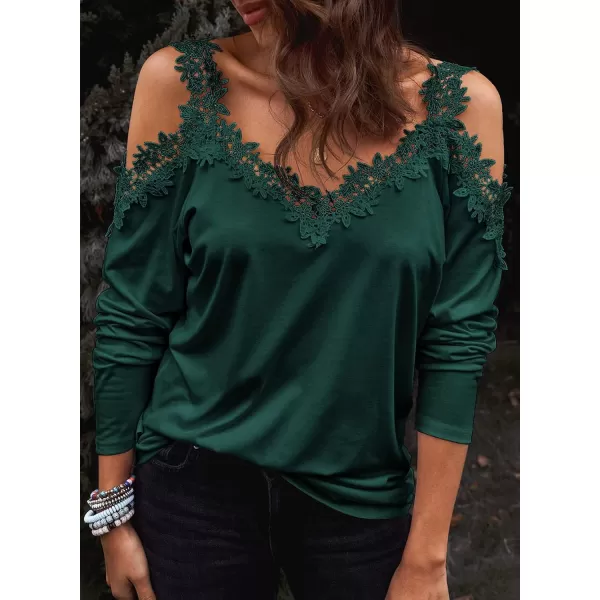 Dokotoo Women's Casual Loose Cold Shoulder Tops Halter Neck Hollowed Out Long Sleeve Shirts