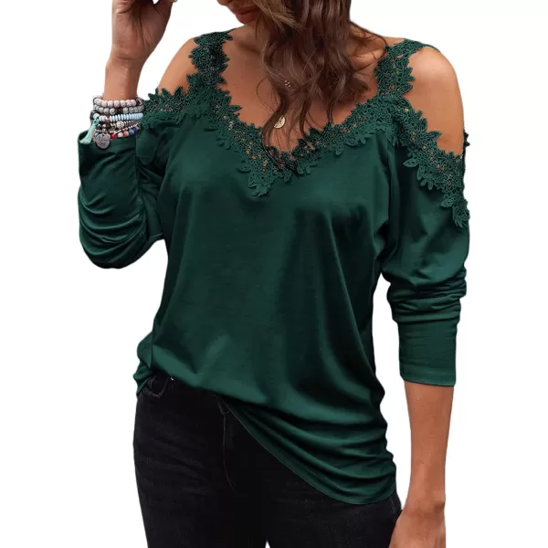 Dokotoo Women's Casual Loose Cold Shoulder Tops Halter Neck Hollowed Out Long Sleeve Shirts