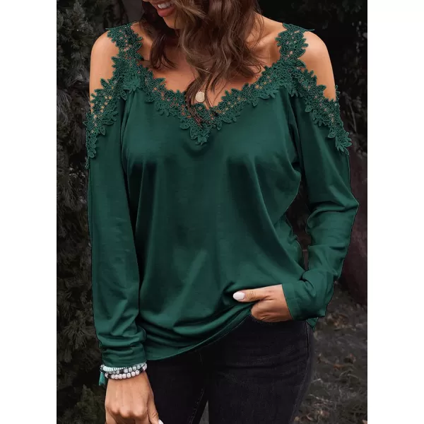 Dokotoo Women's Casual Loose Cold Shoulder Tops Halter Neck Hollowed Out Long Sleeve Shirts
