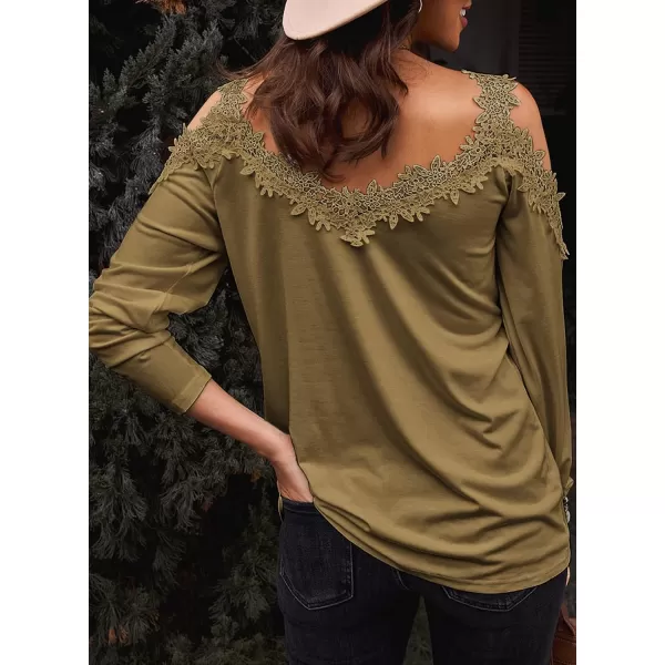 Dokotoo Women's Casual Loose Cold Shoulder Tops Halter Neck Hollowed Out Long Sleeve Shirts