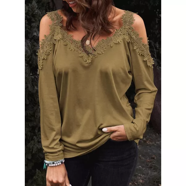 Dokotoo Women's Casual Loose Cold Shoulder Tops Halter Neck Hollowed Out Long Sleeve Shirts