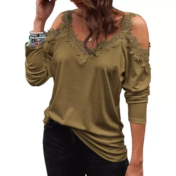 Dokotoo Women's Casual Loose Cold Shoulder Tops Halter Neck Hollowed Out Long Sleeve Shirts