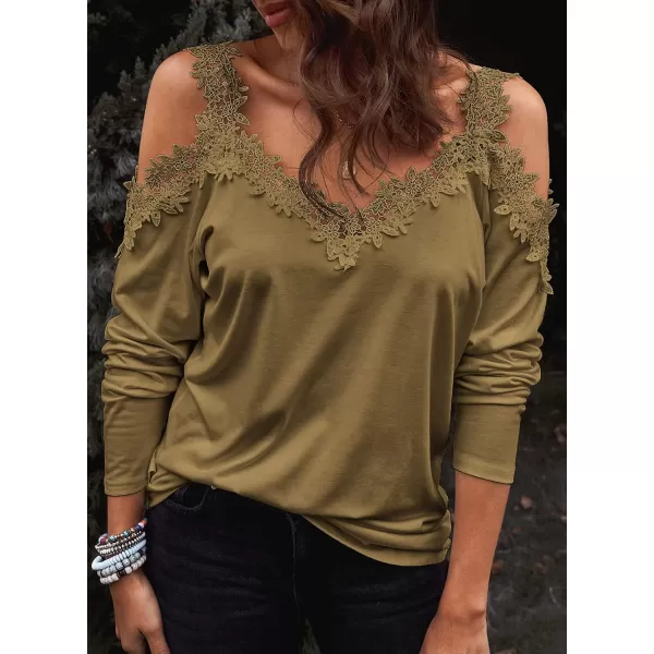 Dokotoo Women's Casual Loose Cold Shoulder Tops Halter Neck Hollowed Out Long Sleeve Shirts