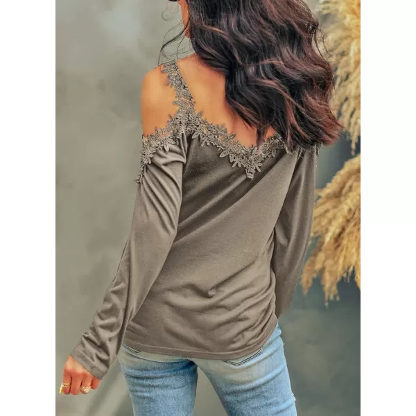 Dokotoo Women's Casual Loose Cold Shoulder Tops Halter Neck Hollowed Out Long Sleeve Shirts