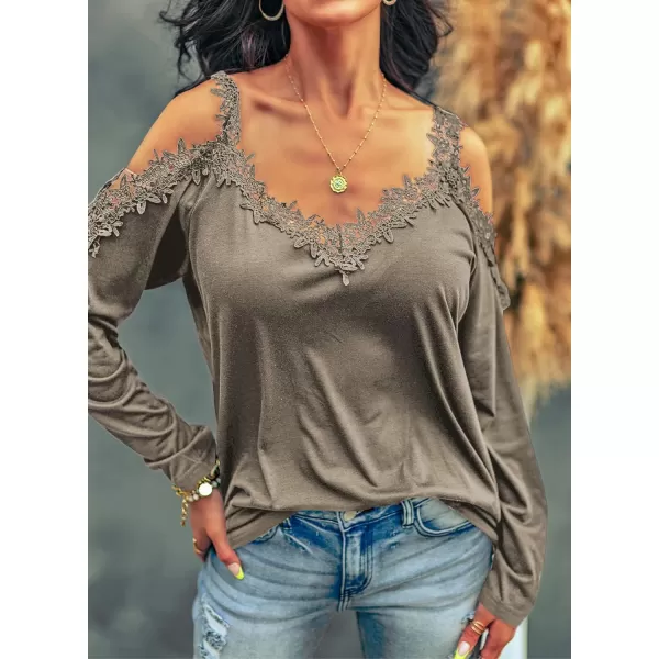 Dokotoo Women's Casual Loose Cold Shoulder Tops Halter Neck Hollowed Out Long Sleeve Shirts