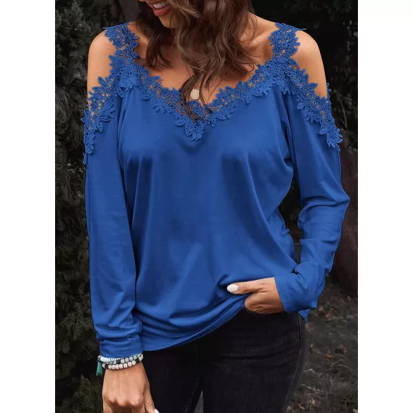 Dokotoo Women's Casual Loose Cold Shoulder Tops Halter Neck Hollowed Out Long Sleeve Shirts