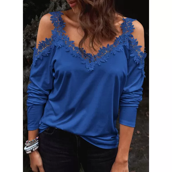 Dokotoo Women's Casual Loose Cold Shoulder Tops Halter Neck Hollowed Out Long Sleeve Shirts