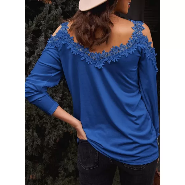 Dokotoo Women's Casual Loose Cold Shoulder Tops Halter Neck Hollowed Out Long Sleeve Shirts