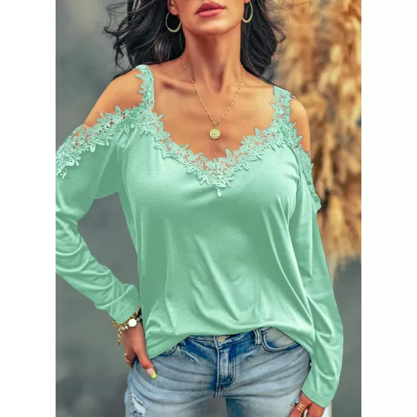 Dokotoo Women's Casual Loose Cold Shoulder Tops Halter Neck Hollowed Out Long Sleeve Shirts