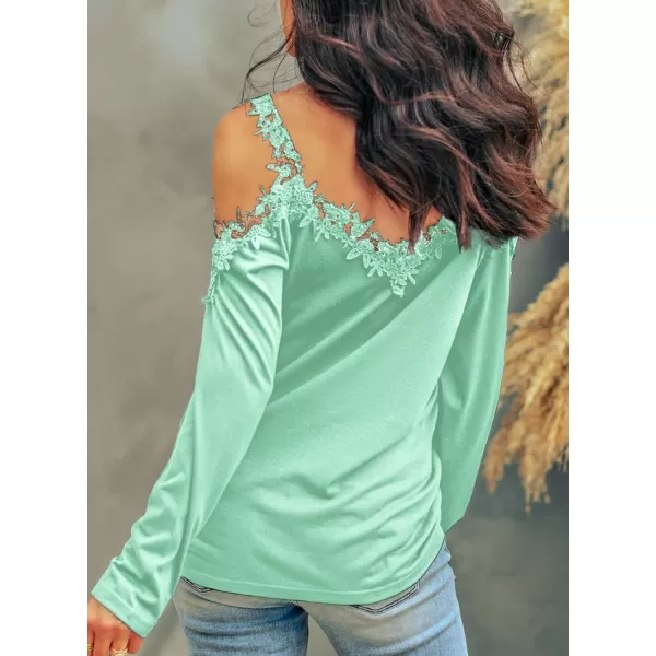 Dokotoo Women's Casual Loose Cold Shoulder Tops Halter Neck Hollowed Out Long Sleeve Shirts