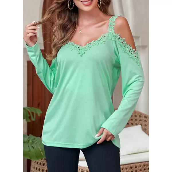 Dokotoo Women's Casual Loose Cold Shoulder Tops Halter Neck Hollowed Out Long Sleeve Shirts