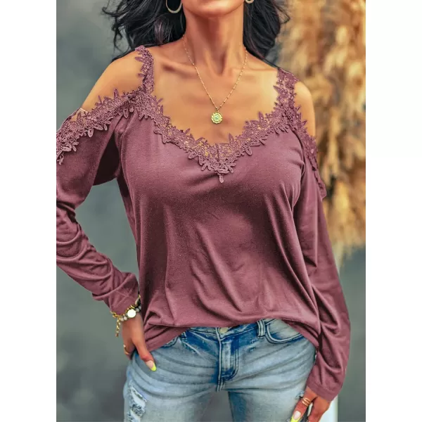 Dokotoo Women's Casual Loose Cold Shoulder Tops Halter Neck Hollowed Out Long Sleeve Shirts