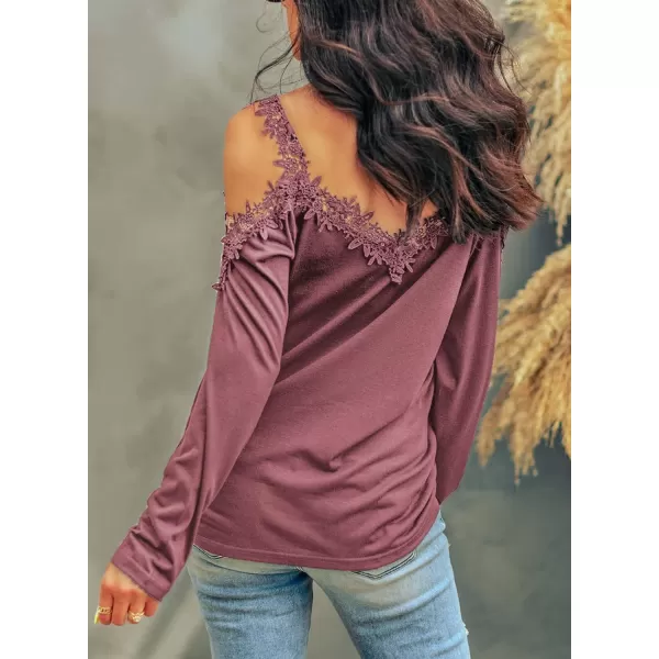 Dokotoo Women's Casual Loose Cold Shoulder Tops Halter Neck Hollowed Out Long Sleeve Shirts